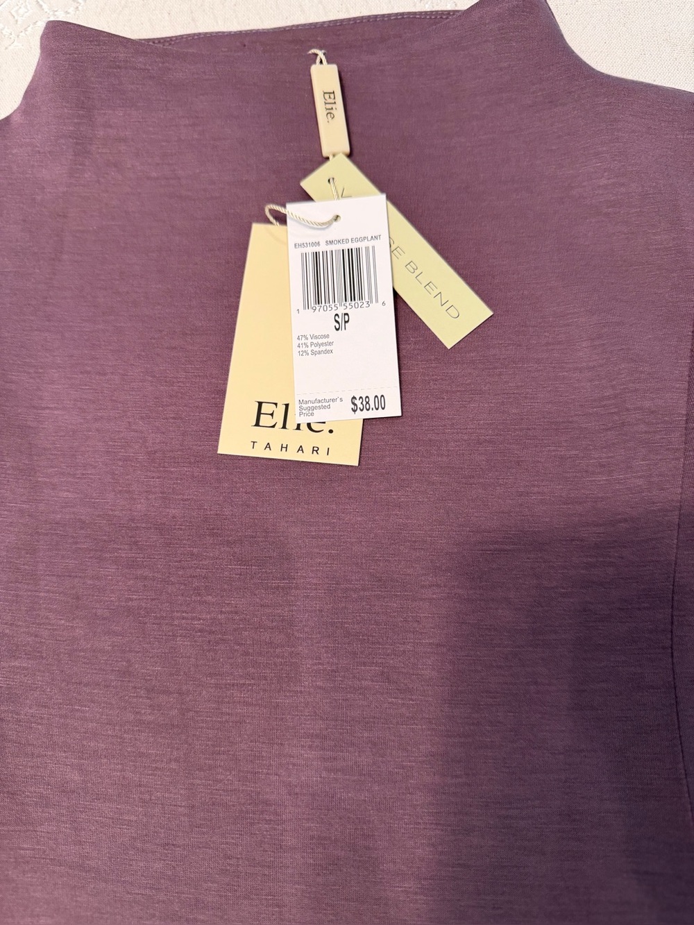 Elie Tahari NWT Smoked Eggplant Mock Neck Sculpted Top Small - Picture 6 of 6
